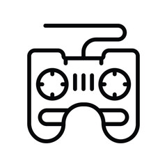 A black outline of a remote control or gamepad with circular controls. Editable stroke. Vector icon illustration