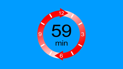 A dynamic 59 minute arrow clock icon illustration. arrow clock 59 minute digital icon illustration. black background 4k illustration.