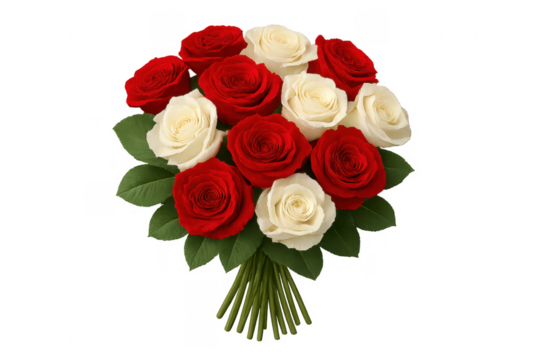 Bouquet of red and white roses with transparent background - Powered by Adobe