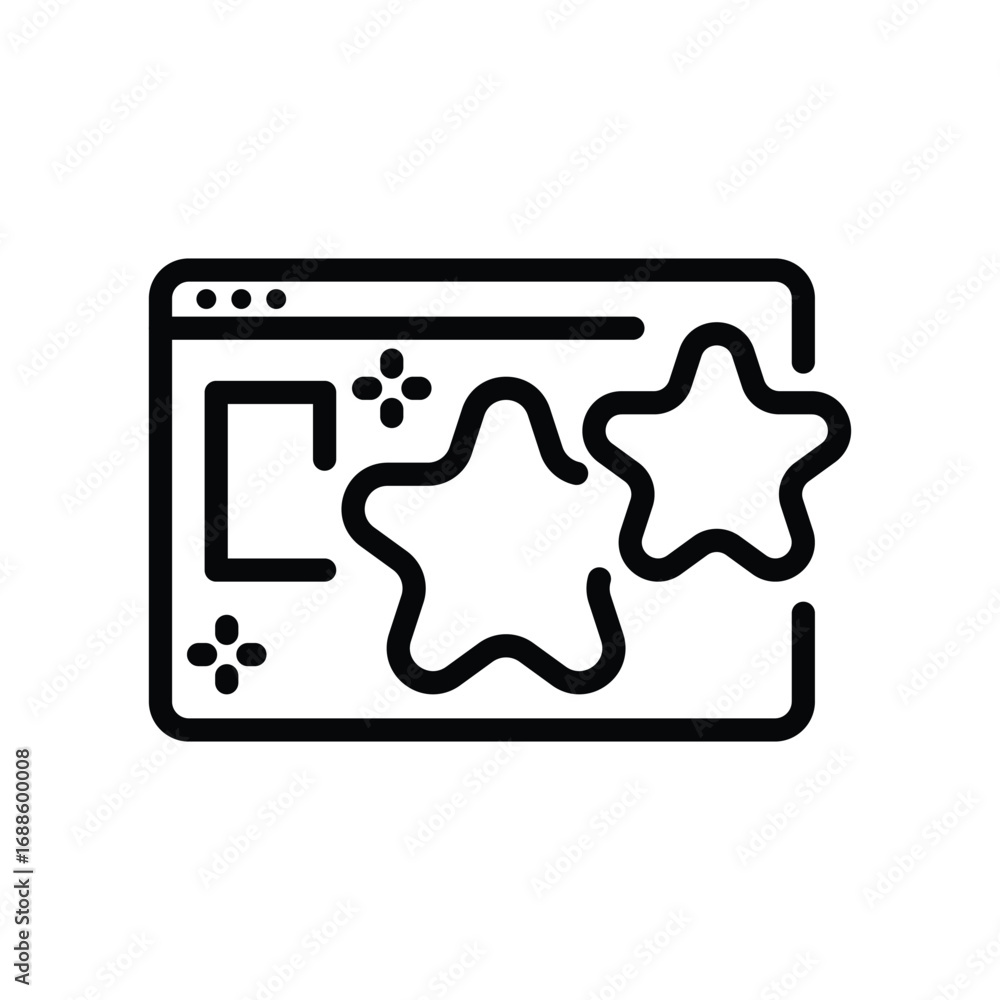 Aufkleber a computer screen features two star shapes a rectangle and four sparkle icons. editable stroke. vect