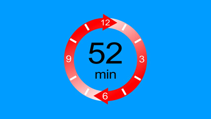 A dynamic 52 minute arrow clock icon illustration. arrow clock 52 minute digital icon illustration. black background 4k illustration.