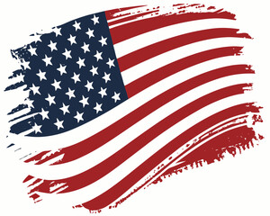 Grunge American Flag Brush Stroke Texture with Jagged Edges Isolated on White Keywords: american flag, usa flag, united states flag, stars and stripes, patriotic, grunge, distressed, brush stroke