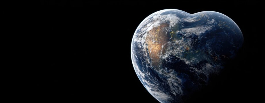 The Earth in a Heart Shape Floating in Space with Dramatic Lighting