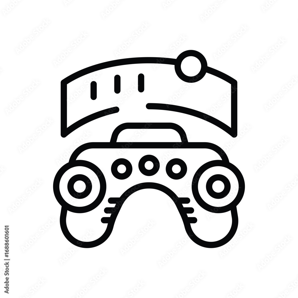 Poster a gamepad with an arc above featuring a circle. editable stroke. vector icon illustration
