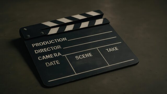 television job loss concept. Film clapperboard with labeled sections for production details.