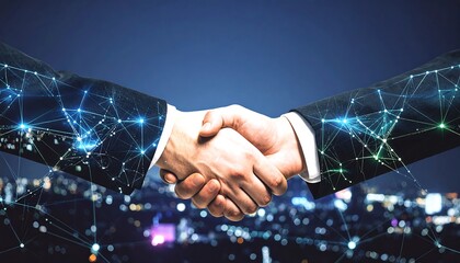 Business handshake, digital network overlay