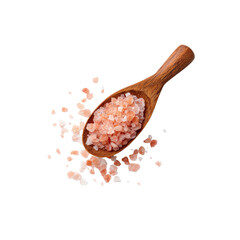 Himalayan Pink Salt in Wooden Spoon, Close-up Studio Shot