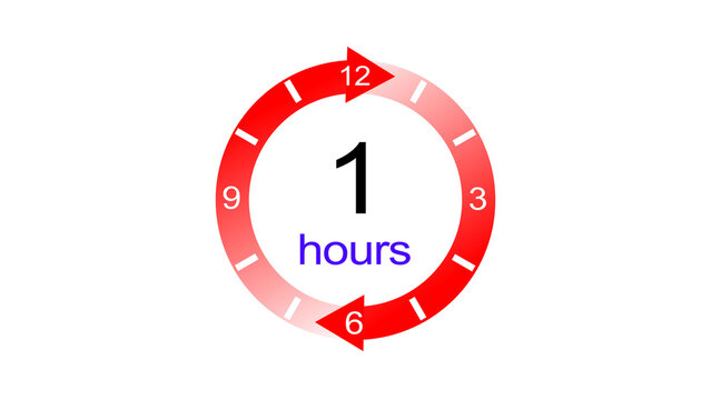 Abstract arrow clock icon illustration. Digital and analog clock 1 hours isolated arrow clock on white background.