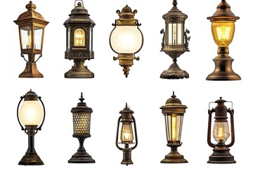 High Quality Picture of Collection of Old Lamp Set on Isolate Transparency Background,White