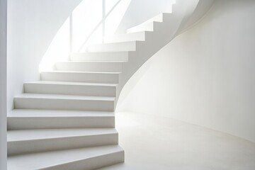 Fototapeta premium Minimalist white staircase interior with geometric architectural design and soft natural light