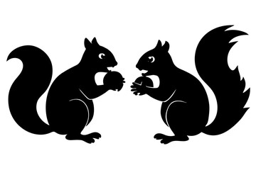 Squirrel eating nut silhouette vector