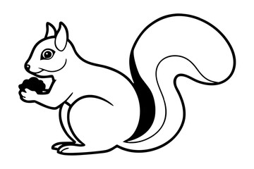 line art Squirrel eating nut silhouette vector