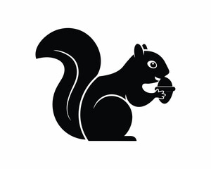 Squirrel eating nut silhouette vector