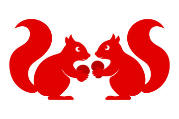 red color Squirrel eating nut silhouette vector