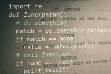 Obraz premium television job loss concept. Code snippet on a textured background featuring programming elements.