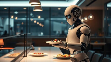 Robot waiter serving food. (7)