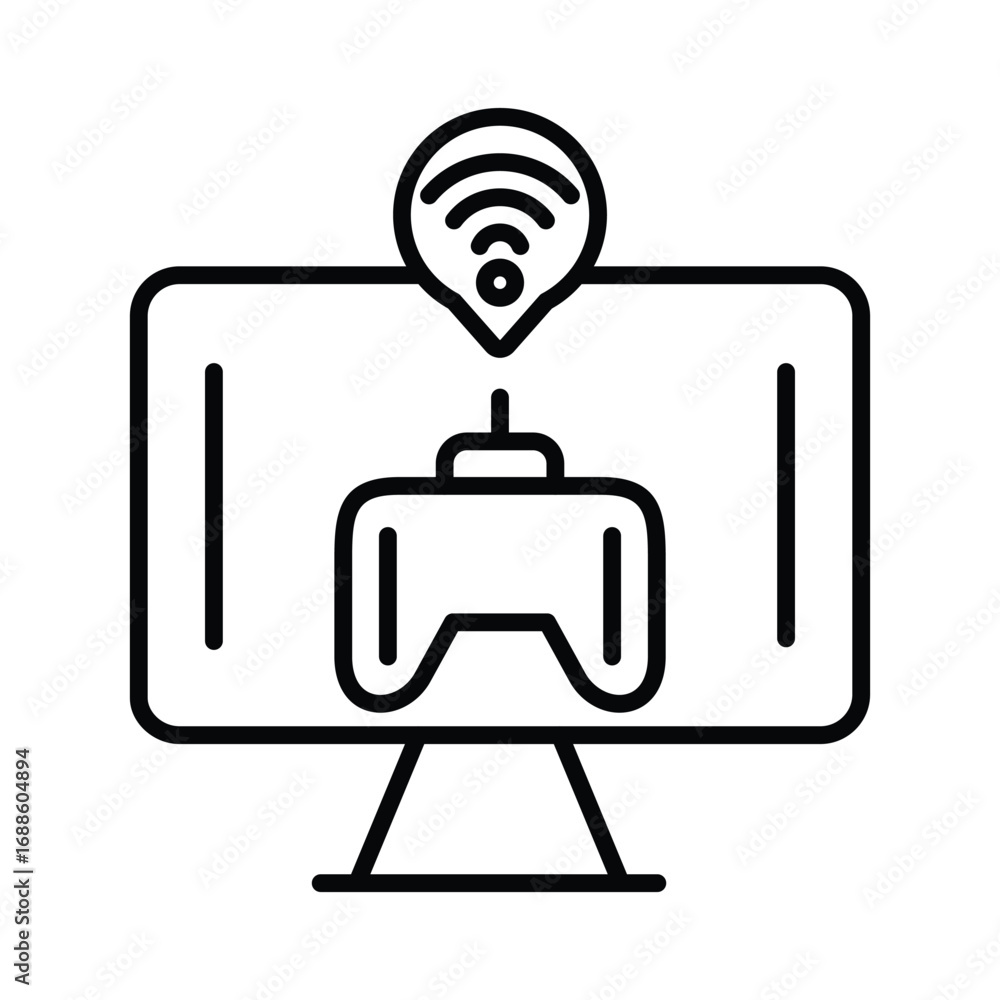 Poster a screen displays a game controller a wifi signal is above the screen the setup is a symbol for gami