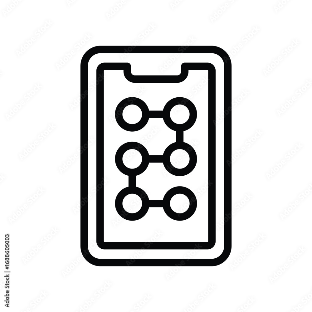 Poster a simplified line art style illustration of a smartphone displaying a security pattern. editable str