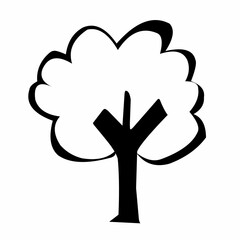 Simple Hand Drawn Black and White Tree Silhouette Isolated Illustration