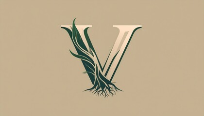 Ornamental letter V with nature motif