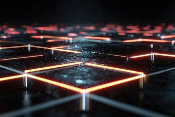 Abstract digital grid with glowing orange lines