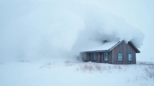 snow around building of polar station in Antarctica