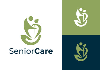 Senior Care logo. Parent with Hand elements logo design