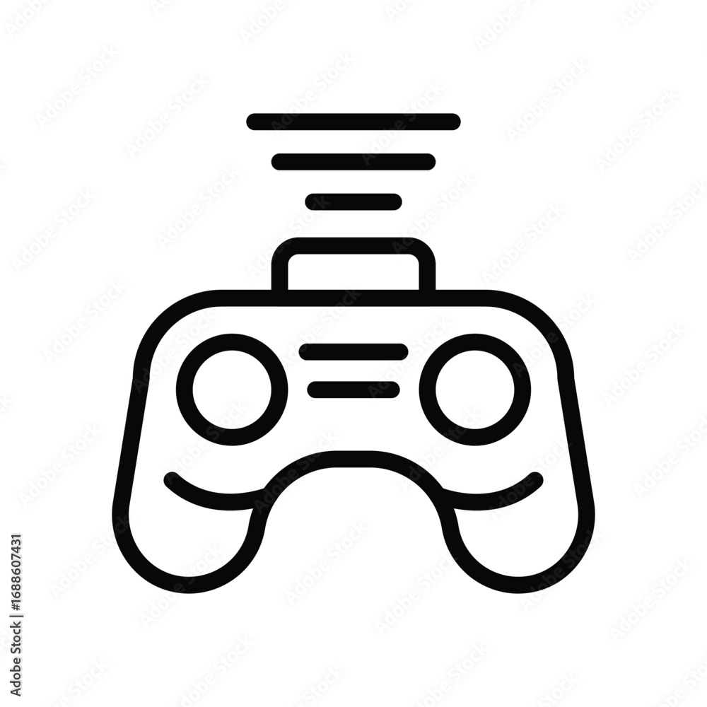 Poster black outline of a game controller with signal lines above centered against a white background. edit