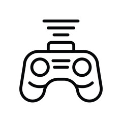 Black outline of a game controller with signal lines above centered against a white background. Editable stroke. Vector icon illustration
