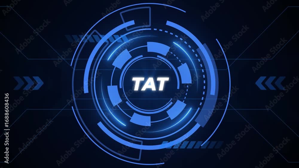 Aufkleber digital blue circular hud interface with tat text on a dark technological background turnaround time