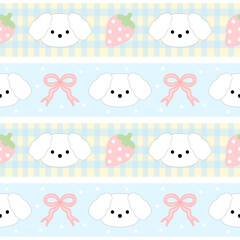 seamless pattern with  puppy strawberry and bow , fabric pattern, gift wrapping paper , pillowcase,blanket pattern 