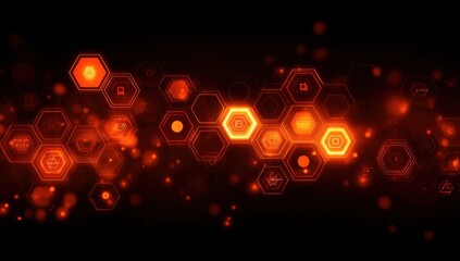 Abstract glowing hexagonal network on a dark background