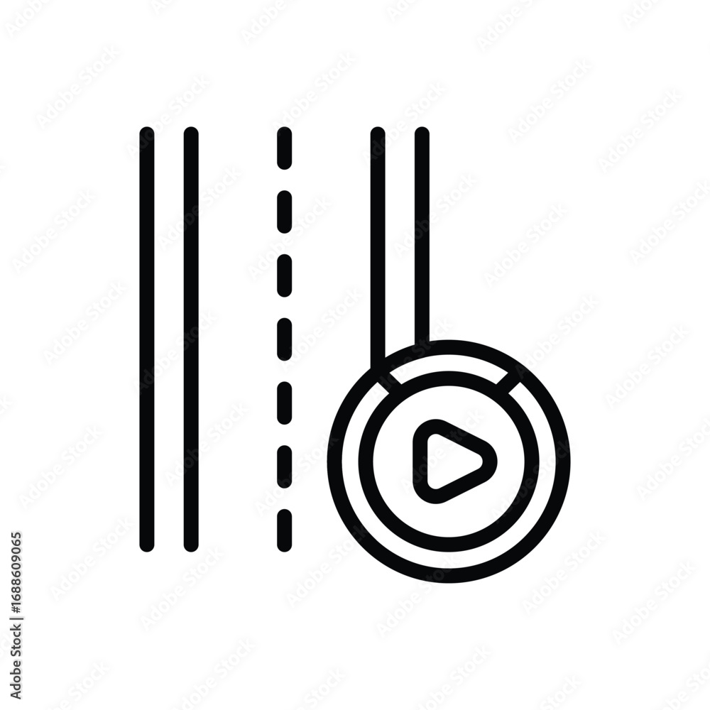 Poster icon shows roads with dashed lines and circle with a play symbol. editable stroke. vector icon illus