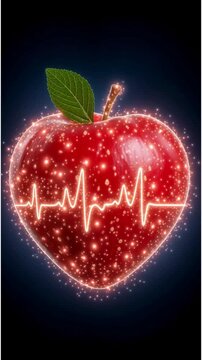 heart health animation concept: Vibrant Apple with Heartbeat Line Animation, featuring vibrant apple animation with heartbeat line pulsing, health tech concept, ideal for wellness