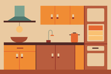 Fototapeta premium Modern minimalist kitchen illustration vector art with cabinets and appliances