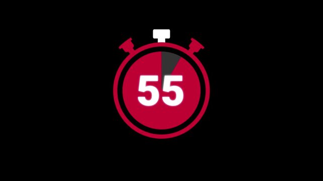 60 seconds countdown, Analog of simple clean timer motion graphic with text numbers, pause exercise, animated icon on a black background. timer animation from 60 seconds to 0 seconds. 4k