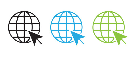 Icons of the World Globe with Pointer for Global Data Access