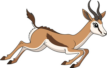 Cute cartoon female antelope running fast with big eyes and curved horns, wildlife vector illustration for children’s nature design.