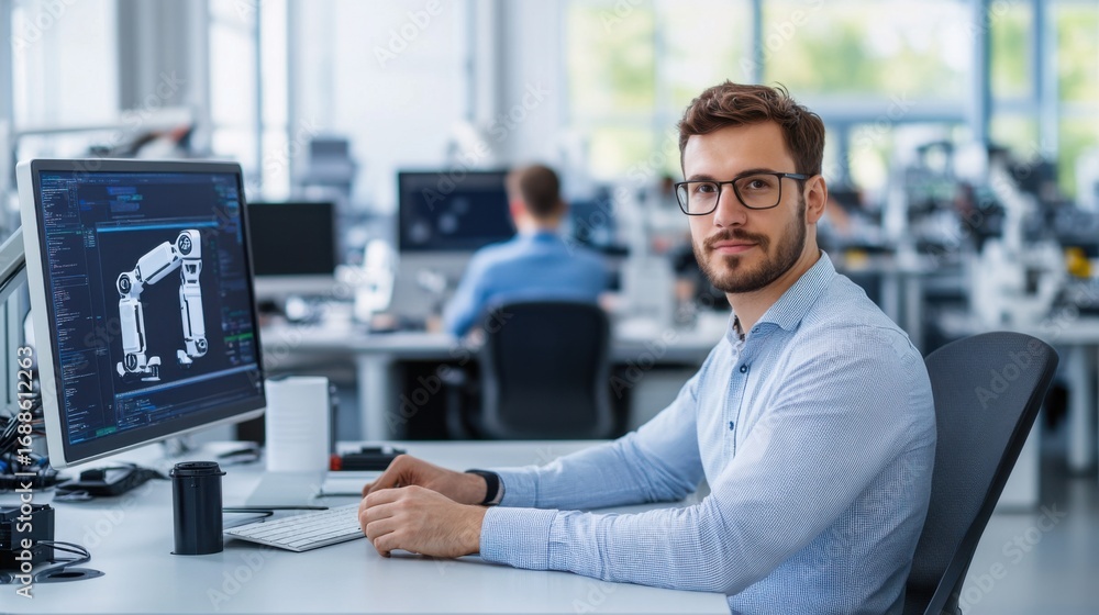 Aufkleber professional engineer working with advanced technology in modern office setting