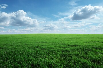 Fototapeta premium Vast green field under a partly cloudy sky