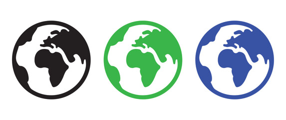 Vector icons of the Earth globe in flat style representing the world map