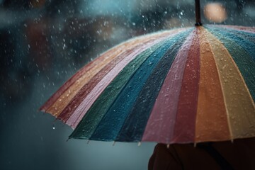 Rainbow umbrella in a downpour