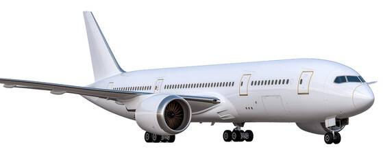 Obraz premium Air Travel Marvel: A sleek, streamlined passenger airplane prepares for flight, its pristine fuselage reflecting the promise of journeys and adventures.