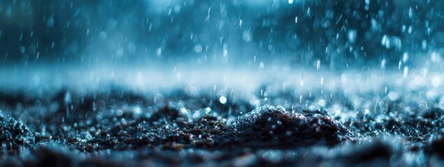 Rain falling on dark ground