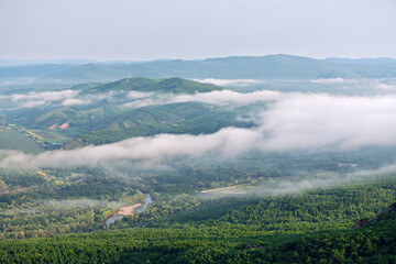 Morning Mist over Lama Mountain, Balin Town, Yakeshi City, Inner Mongolia Autonomous Region