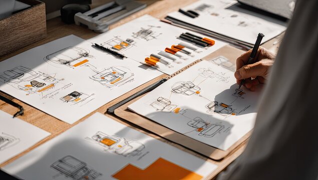 Sketching design ideas on paper