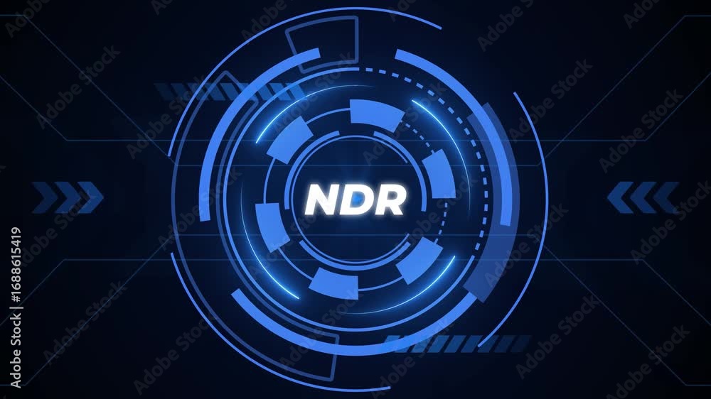 Aufkleber futuristic blue hud interface with ndr text and glowing circular elements on a dark background techn