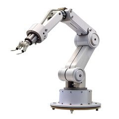Articulated robotic arm with gripper isolated on transparent background