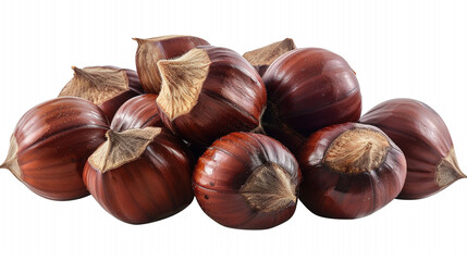 Fresh pile of raw brown chestnuts with shiny shells and natural texture, harvested for roasting, baking, and seasonal cooking, symbolizing autumn flavors, cozy traditions, and nutritious snacks perfec