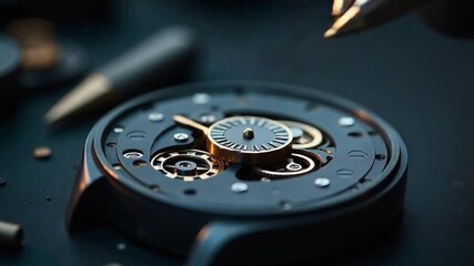 Watchmaker meticulously repairs a sophisticated watch mechanism with precision tools